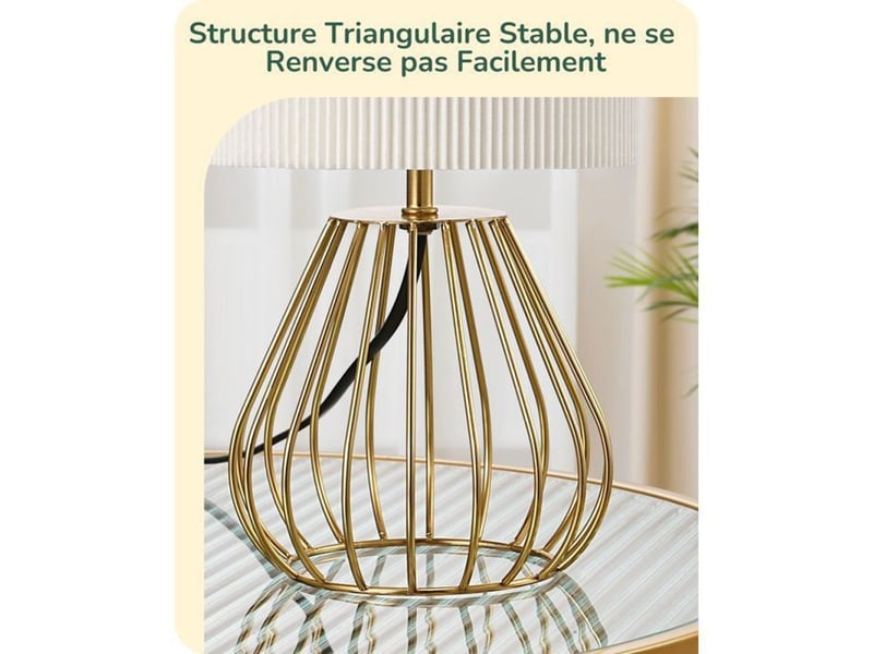  Lampe de table chevet ivoire t165 abat-jour plisse 2700k led 4w e14 370618_AABJN44658_6_DROPFR - Conforama C