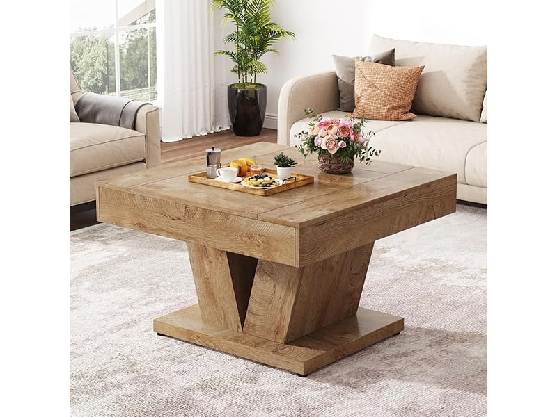 Tribesigns table basse carrée en bois naturel de 80 cm, idéale pour le salon ou comme table d'appoint pour cocktail ou thé. - Conforama B