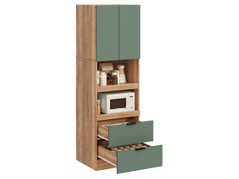  Armoire de rangement cuisine 60 x 45 x 200 cm – verte – 2 tiroirs, niches ouvertes et fixation murale  - Conforama C