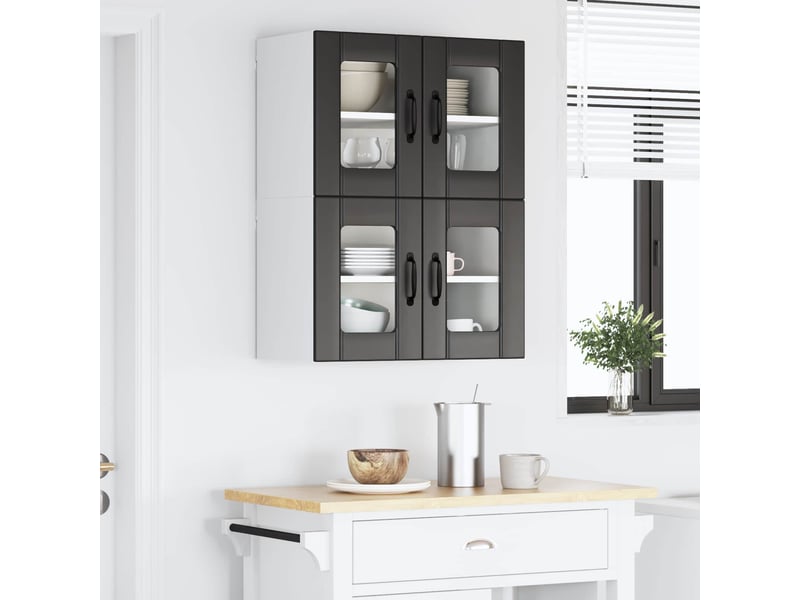 Meuble mural de cuisine, cabinet en verre mural 2 pcs noir bois d'ingénierie shl7466 - Conforama D