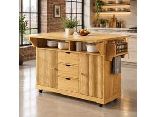 Desserte de cuisine extensible à roulettes 142,5 x 80 x 95 cm marron naturel