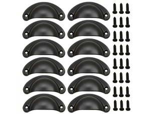 (noir) jeu de 12 poignées à coquille vintage, poignées de porte en fer vintage avec vis pour meubles, commodes et armoires de cuisine