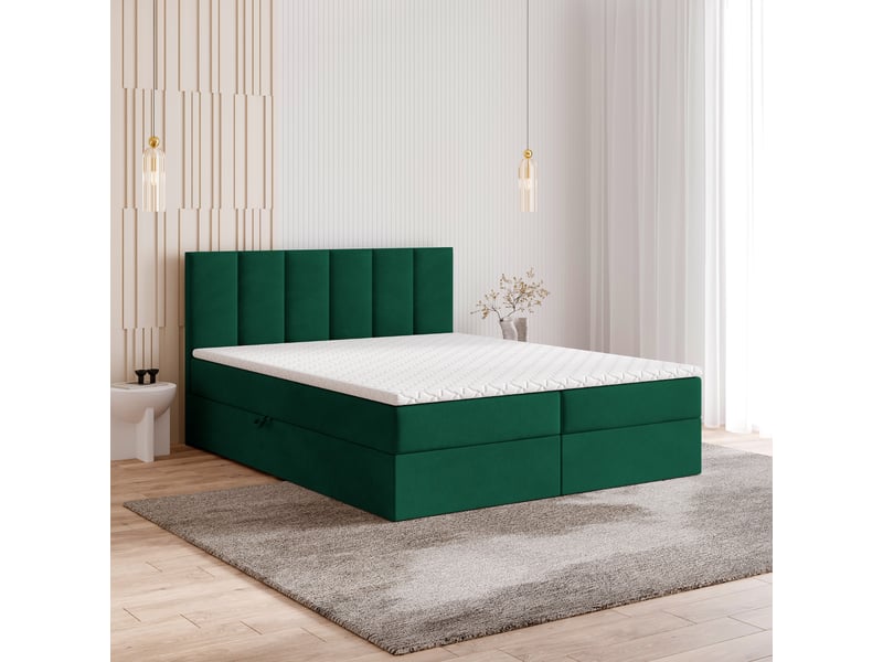  Boxspring meril 200x200 cm, lit complet avec matelas, vert  - Conforama B