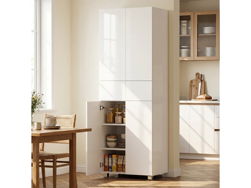  Meuble de cuisinebuffetmeuble de rangement à 4 portes et étagères réglables – dimensions 60 cm (l) x 35 cm (p) x 170 cm (h), laqué blanc  - Conforama C