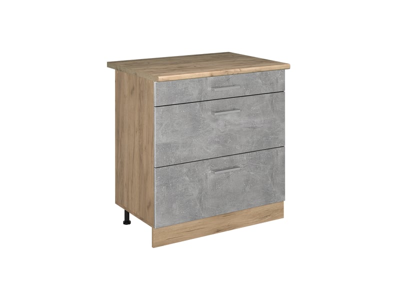  Vicco meuble cuisine, bétonchêne doré, 80cm avec 3 tiroirs plan de travail chêne doré  - Conforama A