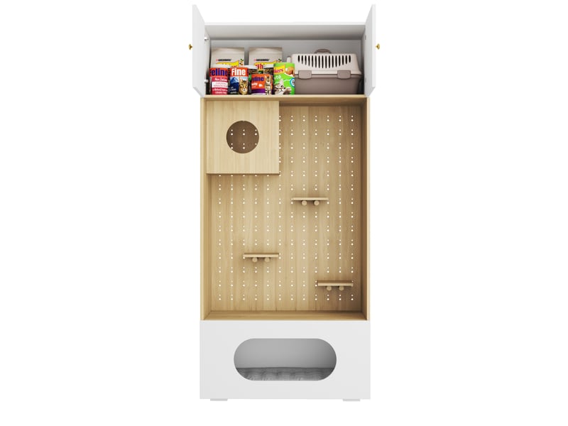  Armoire félin multifonction 90x50x202 cm blanc et effet bois avec rangement  - Conforama A