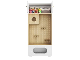 Armoire félin multifonction 90x50x202 cm blanc et effet bois avec rangement