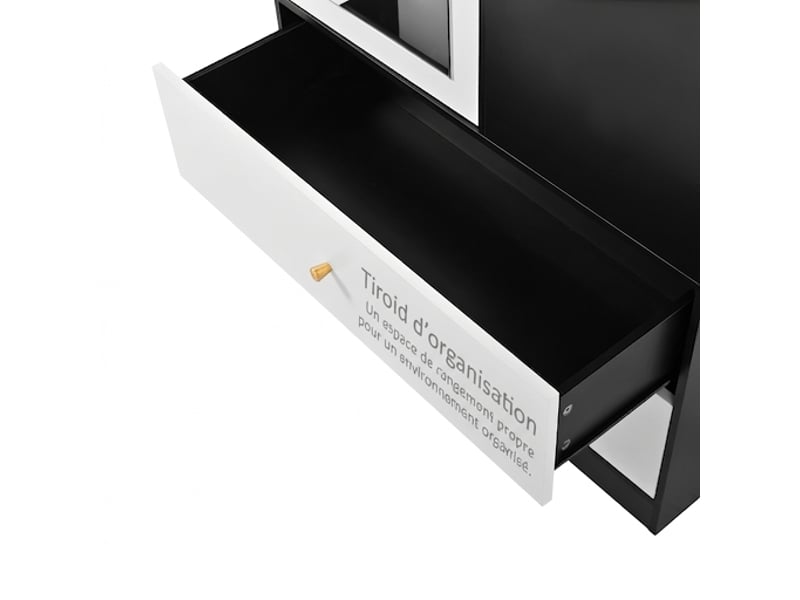  Armoire blanche et noire 1 porte avec miroir, penderie et rangement, 80x40x180 cm  - Conforama E