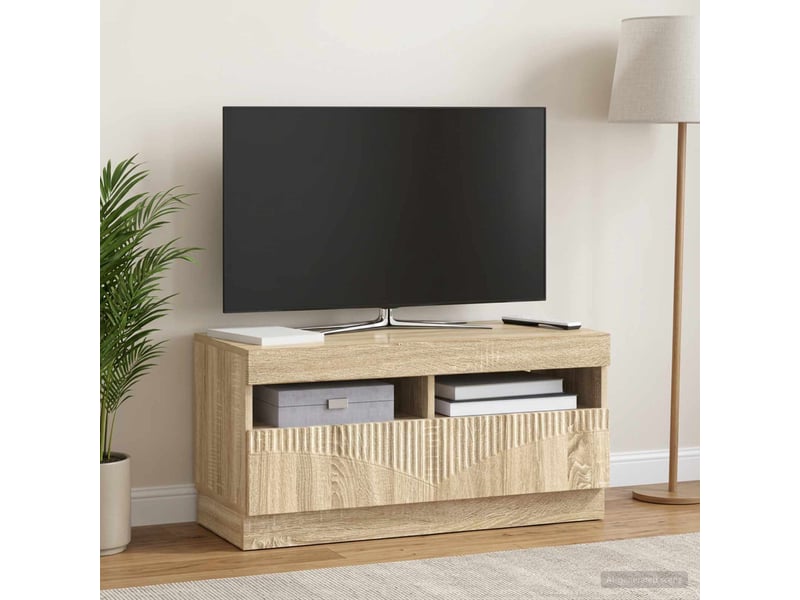 Meuble tv - banc tv - meuble de rangement led chêne sonoma bois d'ingénierie - Conforama D