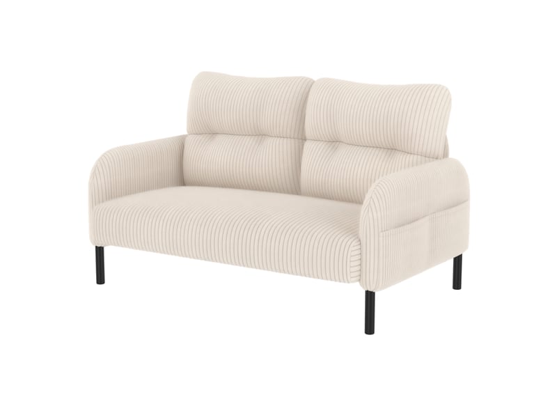  Canapé droit fixe 2 places en velours côtelé beige avec poche latérale, confort pour salon et bureau  - Conforama A