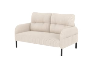 Canapé droit fixe 2 places en velours côtelé beige avec poche latérale, confort pour salon et bureau