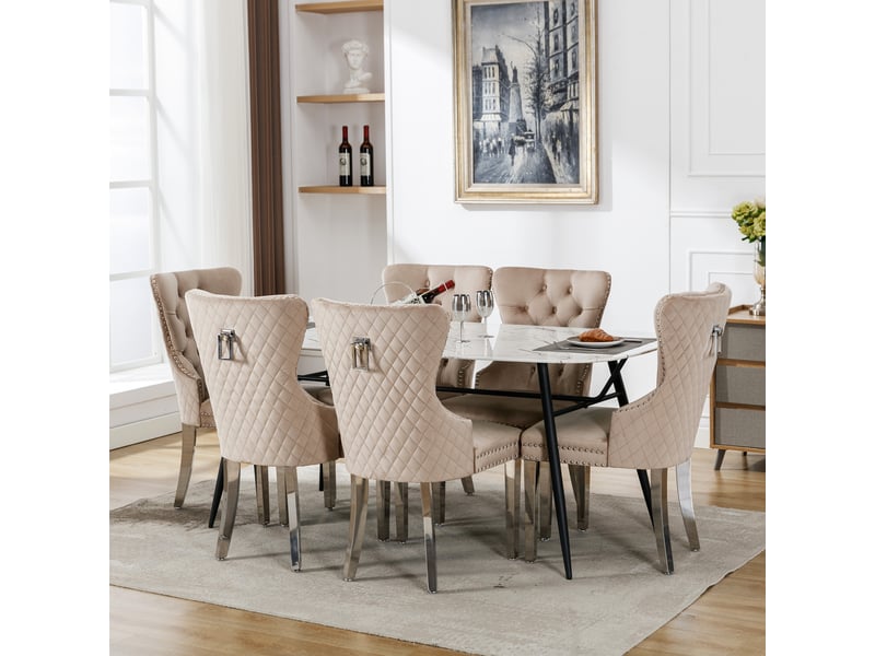  Chaise de salle à manger en velours avec pieds en métal beige chicfurn  - Conforama E