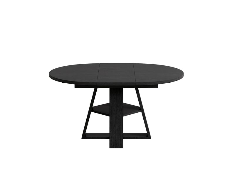  Table à manger 110150 x 100 cm table de salle à manger extensible 4 à 6 personnes plateau rond rangement intégré compartiments de rangement finition aspect bois coloris noir  - Conforama C
