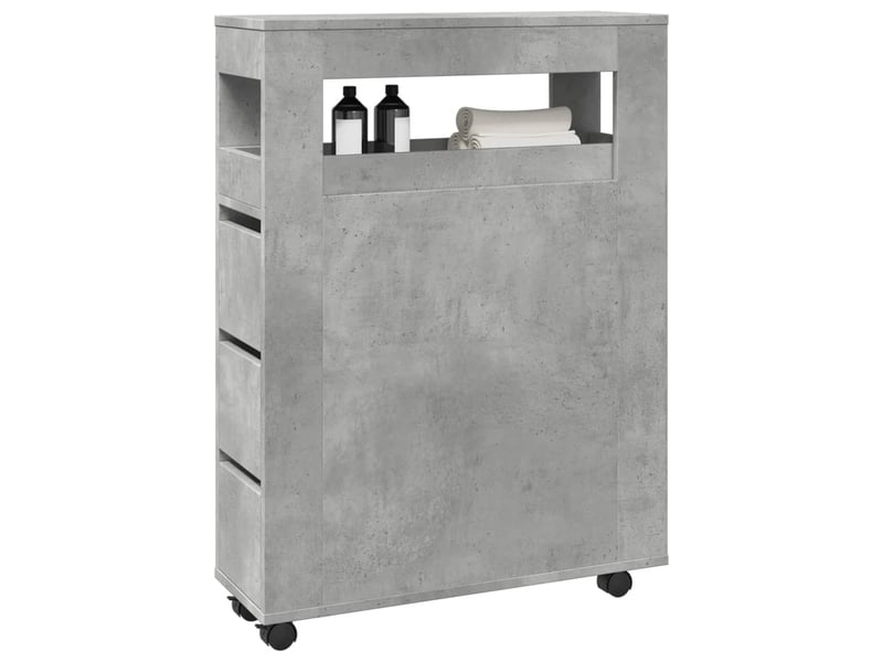  Meuble étroit salle de bain, commode à roulettes gris béton  - Conforama B