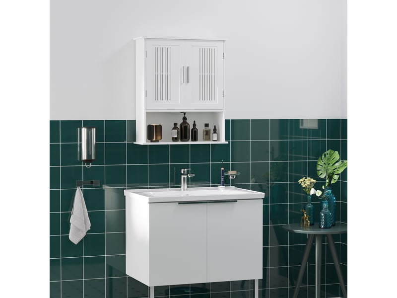  Armoire murale salle de bain blanche, double porte, étagère réglable, 60 x 20 x 70 cm  - Conforama D