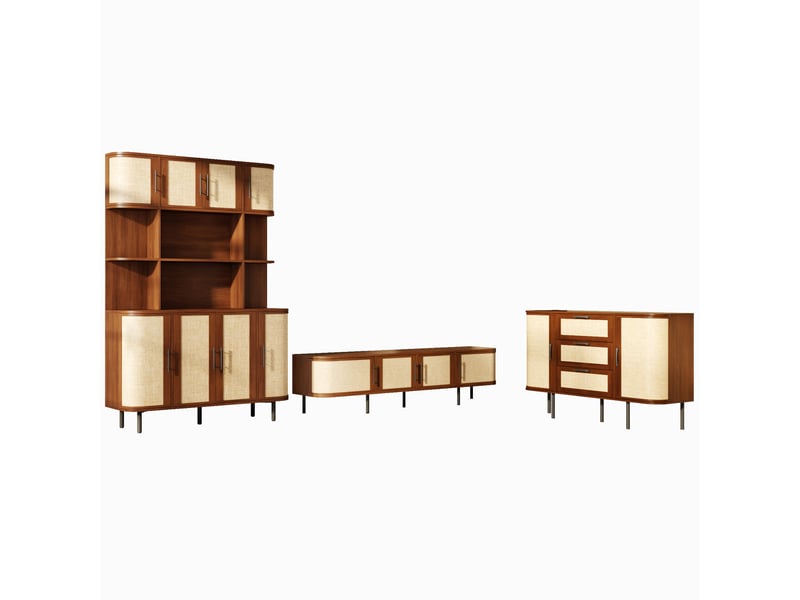  Ensemble de meubles avec meuble tv, buffet et colonne de rangement en mdf pour salon, noyer  - Conforama A