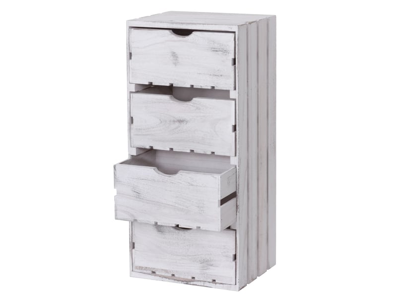  Commode hwc-c62, 4 tiroirs, 70x32x26cm - blanc shabby  - Conforama C