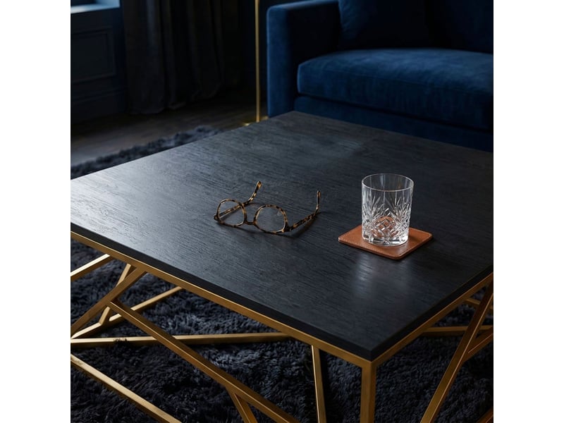 Table basse carrée design géométrique opera 100x100cm noir et métal or Opera - Conforama E