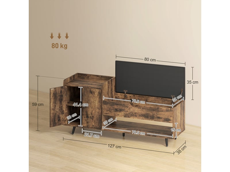  Banc à chaussures industriel avec assise rembourrée, compartiment caché, étagères et portes, 127 x 35 x 59 cm, marron rustique  - Conforama E