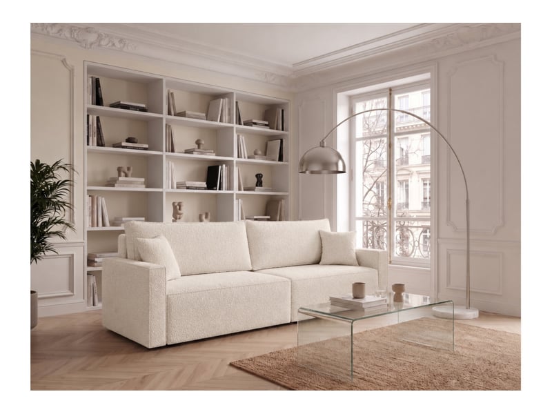  Farah - canapé droit 3 places convertible accoudoirs slim en tissu bouclettes généreuses  - Conforama B