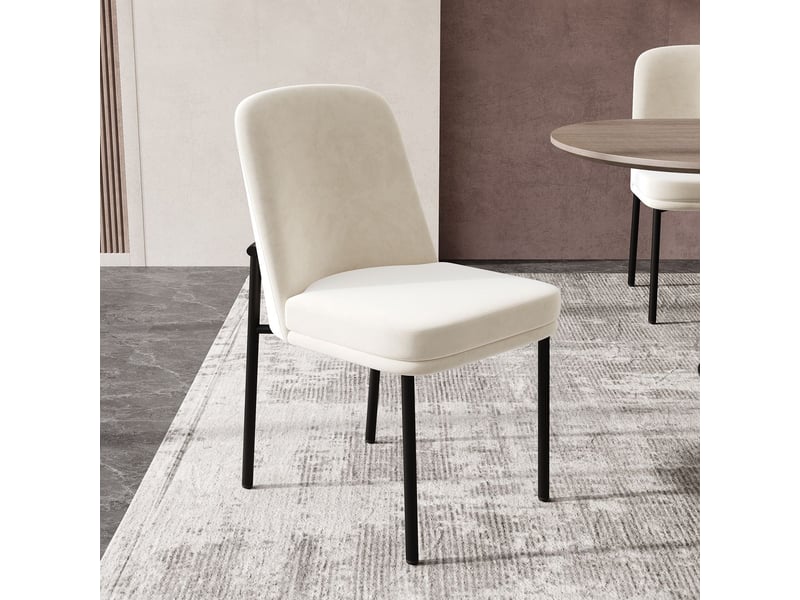  Lot de chaises 6 chaises coussins d’assise épais pieds en métal style moderne minimaliste cadre noir velours beige  - Conforama D
