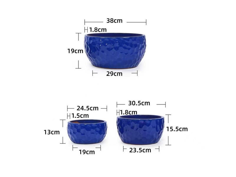  Lot de 3 pots de fleurs en céramique ø 38,130,525,4 cm – bleu antique – drainage intérieurextérieur  - Conforama C