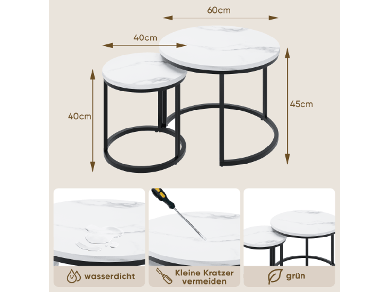 Table basse gigogne blanche 2 pièces – cadre métallique rond 60 cm, moderne – salon, chambre, bureau, petit espace - Conforama C