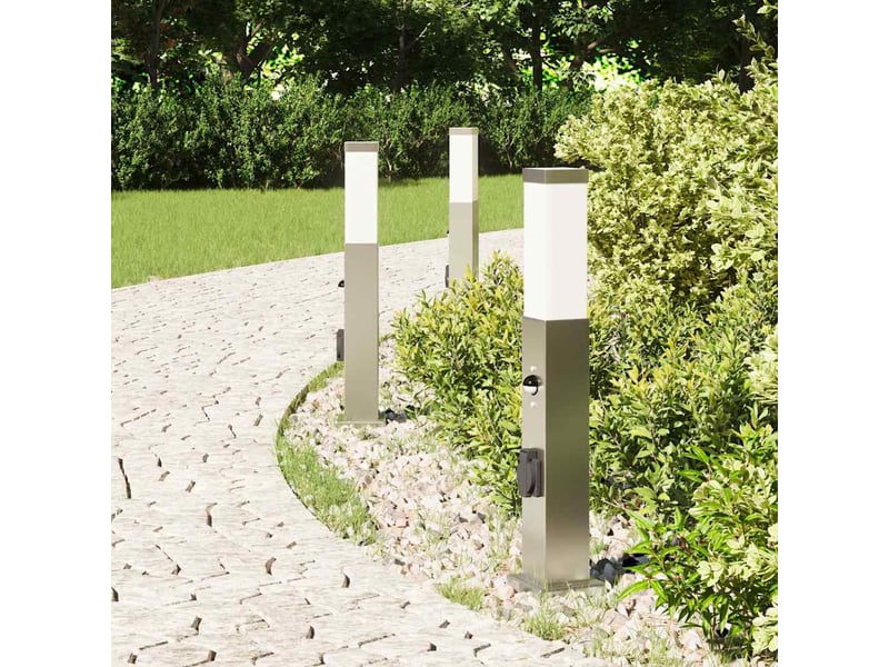  Lot de 3 borne lumineuse avec détecteur et prise 50 cm acier inoxydable ip44 shl53516  - Conforama C