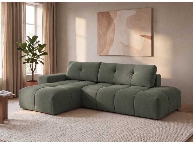  Canapé d'angle convertible avec coffre en tissu texturé vert olive angeline - angle gauche 12390-M3-VEROL - Conforama B