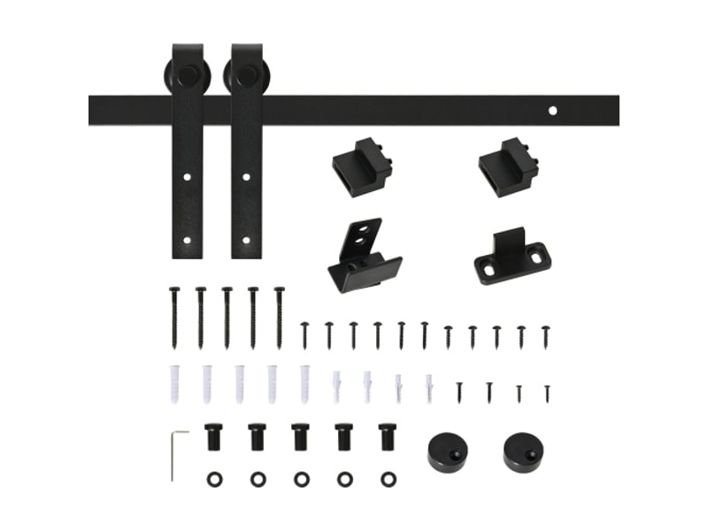  Système de porte coulissante simple en acier carbone noir 183x0,6x18 cm avec rail et accessoires, style moderne pour intérieur  - Conforama A