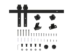 Système de porte coulissante simple en acier carbone noir 183x0,6x18 cm avec rail et accessoires, style moderne pour intérieur