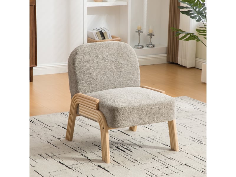  Fauteuil de salon scandinave - 62 x 73 x 77,5 cm - fauteuil d'appoint  et pieds en bois massif -tissu chenille - gris  - Conforama D