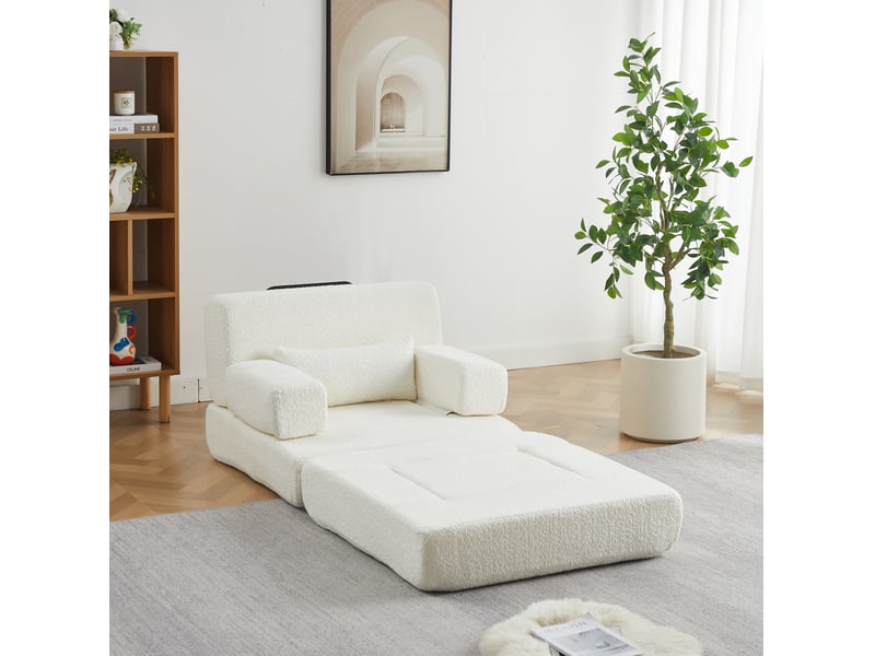  Fauteuil 1 place convertible 2-en-1 en chenille beige  - Conforama B