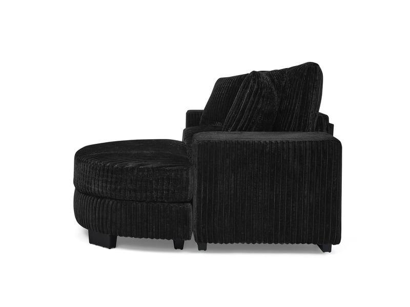  Canapé d'angle modulable 4 places en velours côtelé noir avec pouf ovale réversible et coussins  - Conforama W