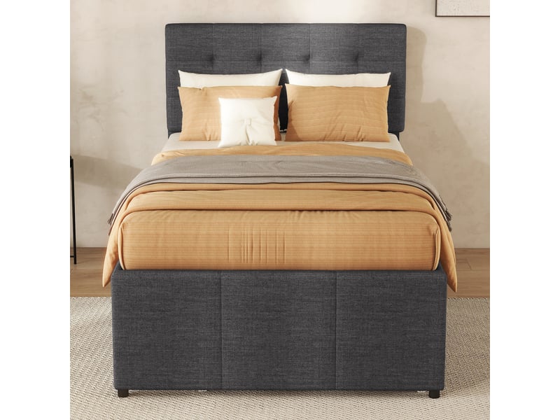  Lit gigogne gris 90x200/90x190 cm avec 3 tiroirs et tête de lit réglable  - Conforama B