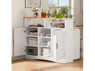 Îlot de cuisine 110x34-68x97,5 cm extensible, plateau rabattable et 2 tabourets inclus, pour cuisine, en mdf, blanc