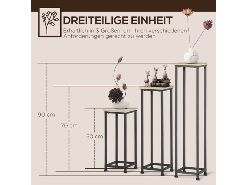  Lot de 3 supports pour plantes en acier noir et naturel, pour jardin et balcon  - Conforama B