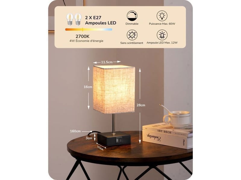  Lampe a poser tactile 2 pack beige avec variateur 30 70 100 usb a usb c e27 370618_AABJN35665_6_DROPFR - Conforama D