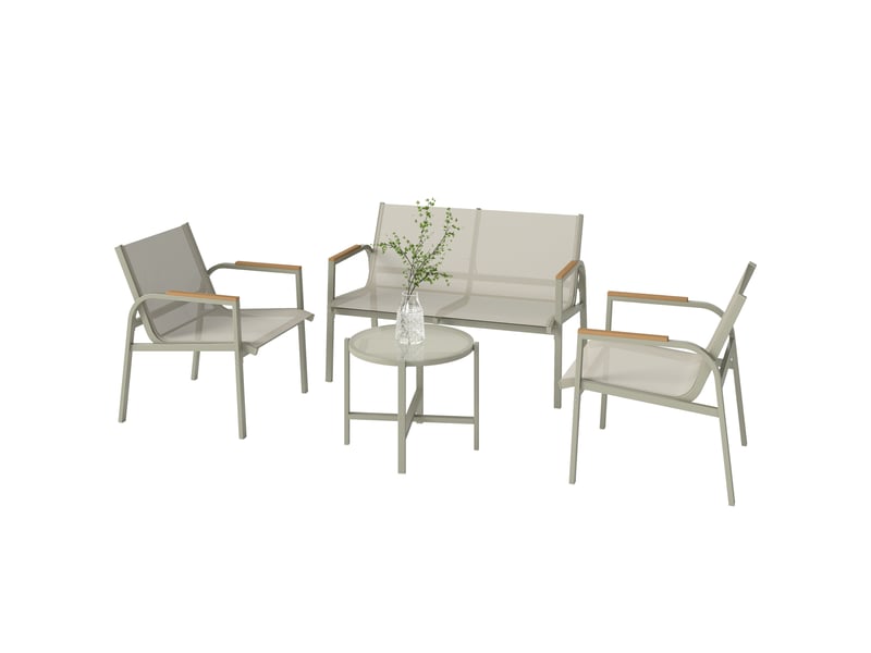 Salon de jardin ensemble de terrasse avec canapé 2 pl. 2 fauteuils et table basse 4 pcs vert - Conforama A