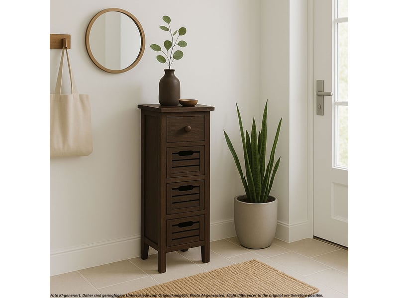  Commode, table d'appoint, armoire, 4 tiroirs, 30x25x74cm, shabby, vintage - marron  - Conforama B