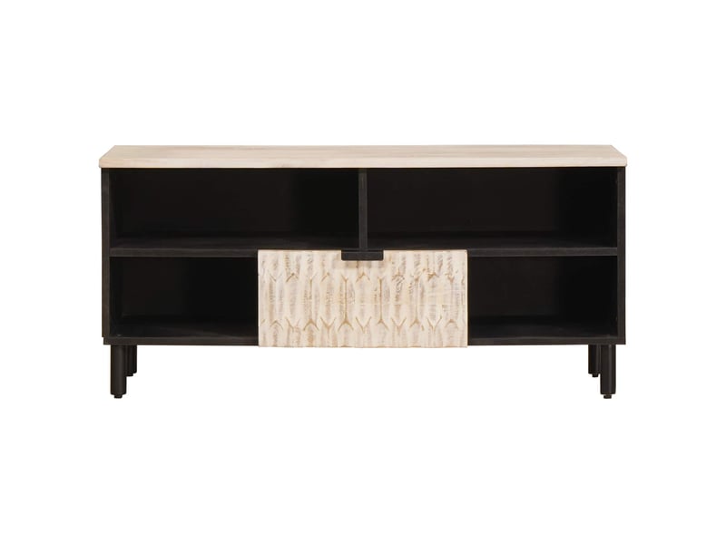  Meuble tv - banc tv - meuble de rangement avec tiroir finition lavage blanc 100 x 33 x 46 cm  - Conforama C
