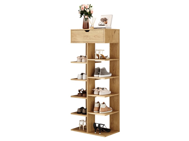  Meuble à chaussures giga naturel 55 x 33 x 133 cm, 1 tiroir et 10 compartiments  - Conforama D