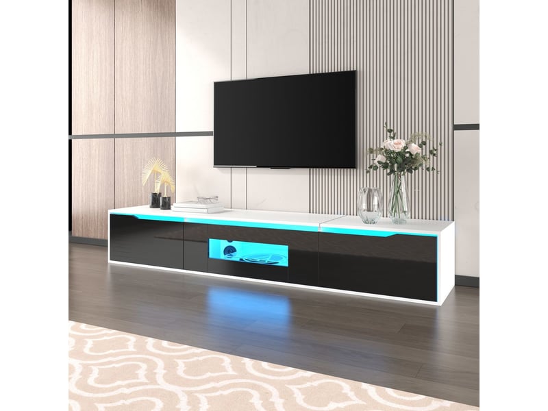  Meuble tv contemporain design brillant assorti au noir et blanc avec éclairage led à changement de couleur meuble tv avec rangement  - Conforama A