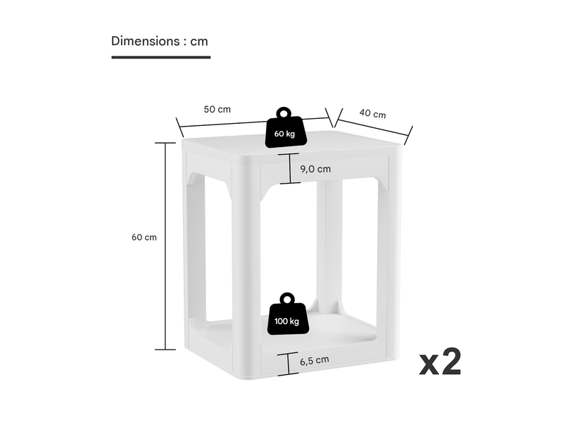  Lot de 2 tables d'appoint avec 2 niveaux en mdf blanc 50 x 40 x 60 cm W3148P487854 - Conforama C