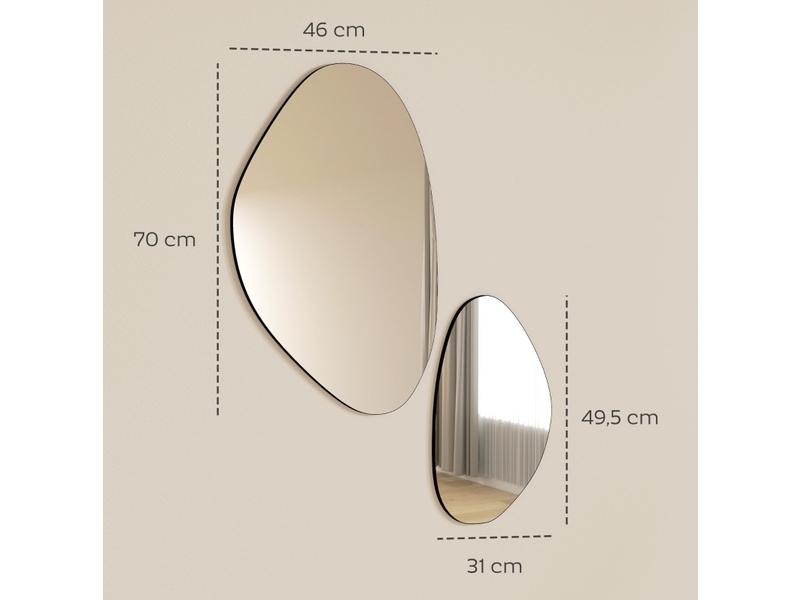  Lot de 2 miroirs muraux 70x46 cm et 49,5x31 cm forme galet métal noir  - Conforama E