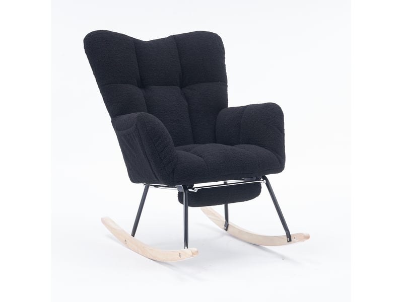  Fauteuil à bascule modenvie avec repose-pieds pliable 70 x 98 x 98,5 cm tissu teddy noir  - Conforama A