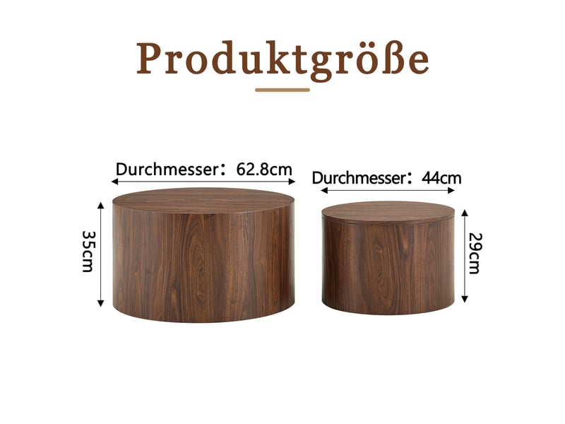 Lot de 2 tables basses gigognes rondes, avec rangement intégré, ø 62,844 cm, h 3529 cm, aspect bois brun, rangement intérieur, pour le salon Luxe haut de gamme - Conforama C