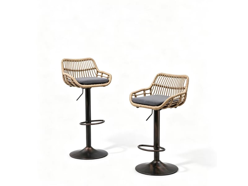  Tabourets de bar en rotin gris, lot de 2, pivotants à 360° et réglables en hauteur  - Conforama A