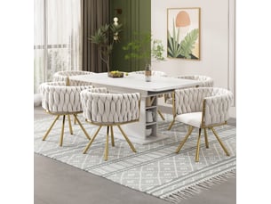 Chaise de salle à manger lot de 6 pivotante à 360 degrés avec dossier incurvé en velours beige et doré