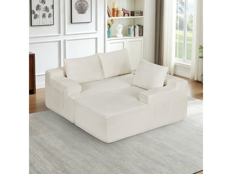  Canapé d'angle l 4 places 238x152 cm modulable - assise profonde style cloud avec ressorts ensachés - velours côtelé beige  - Conforama E